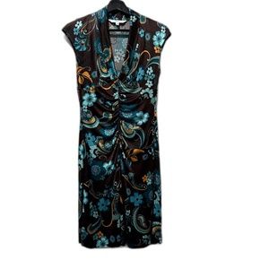Trina Turk $298 NEW Brown Floral V Neck Sheath Dress Size 2